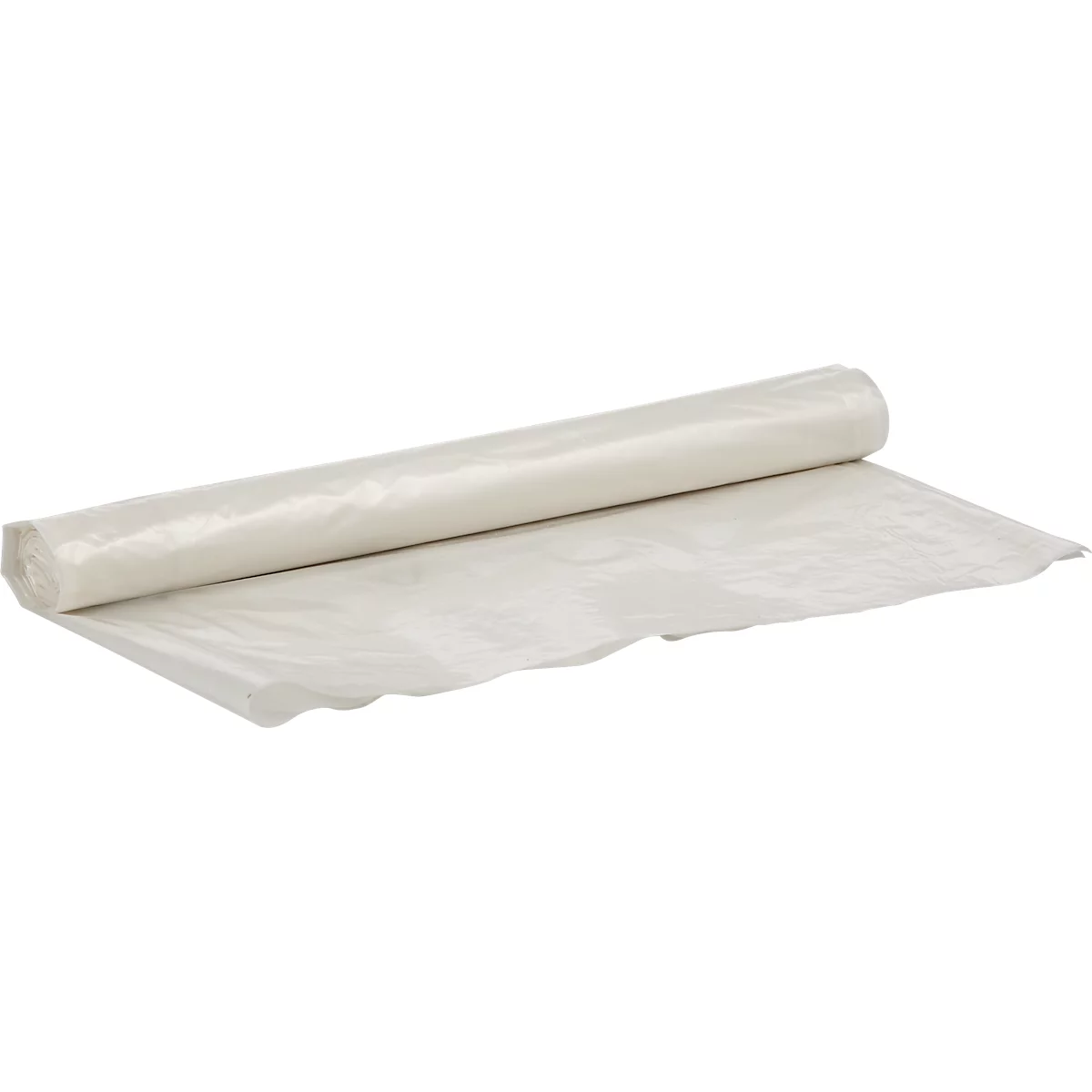 Eine Rolle durchsichtiger, cremefarbener Folie, teilweise ausgerollt.