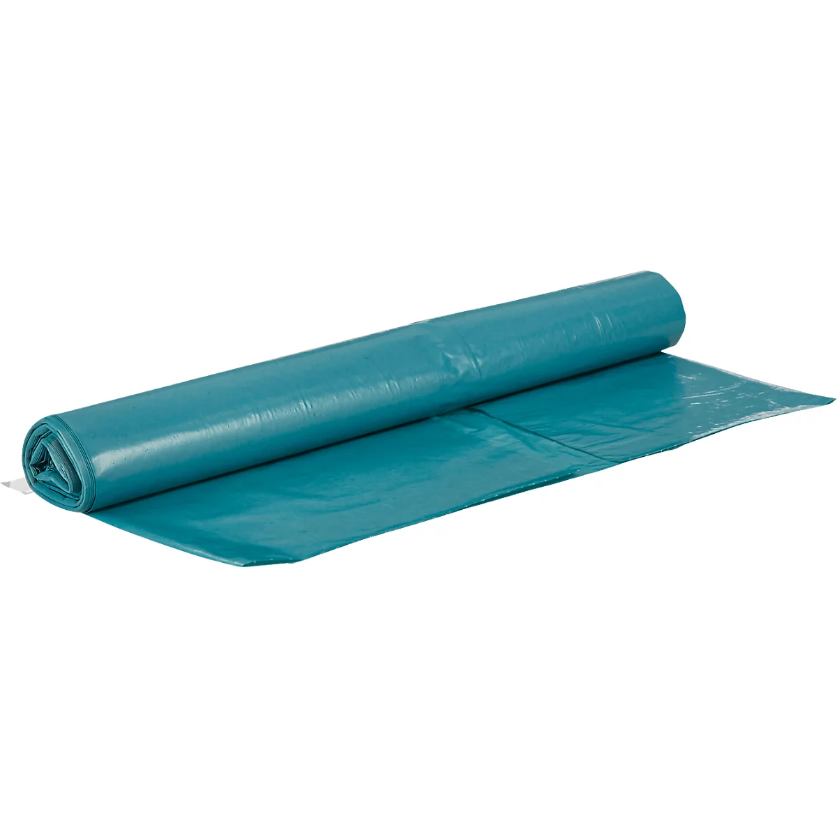 Opgerolde turquoise folie op een witte achtergrond.