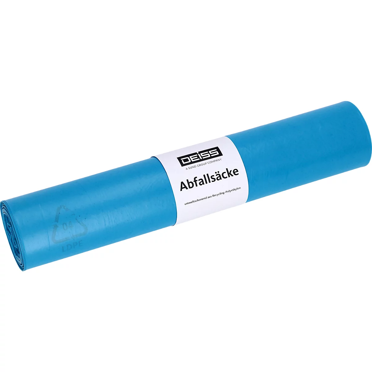 Deiss afvalzakken, 120 liter, gerecycled LDPE, scheurvast en veelzijdig, B 700 x H 1100 mm, blauw, 24 µm, 250 stuks