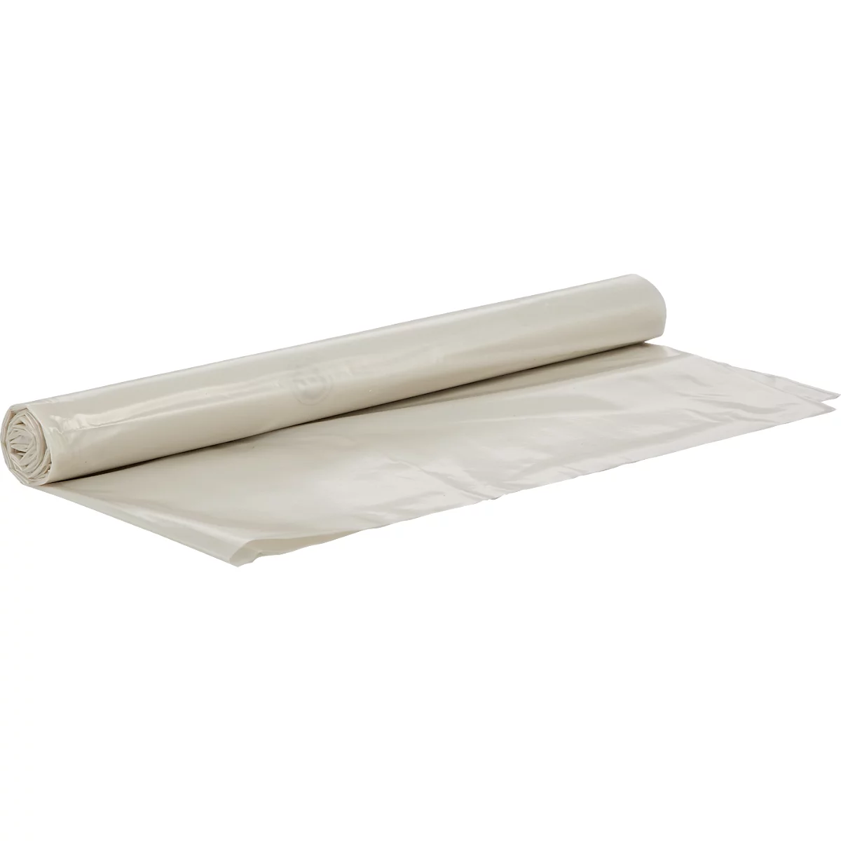 Rol van lichtgrijs plastic, gedeeltelijk afgerold.