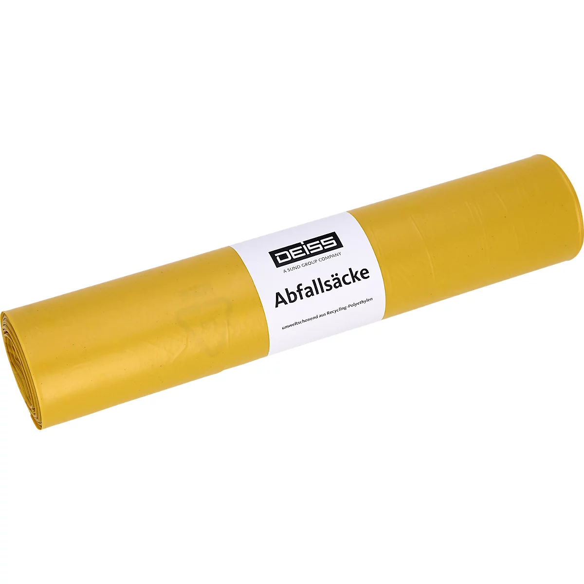 Deiss afvalzakken, 70 liter, gerecycled LDPE, B 575 x H 1000 mm, geel, 250 stuks