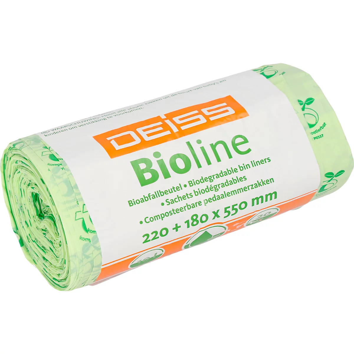 DEISS Bioline bio-afvalzakken, Ecovio bio-folie, naturel, B 220+180 x H 550, 10 liter, 480 stuks