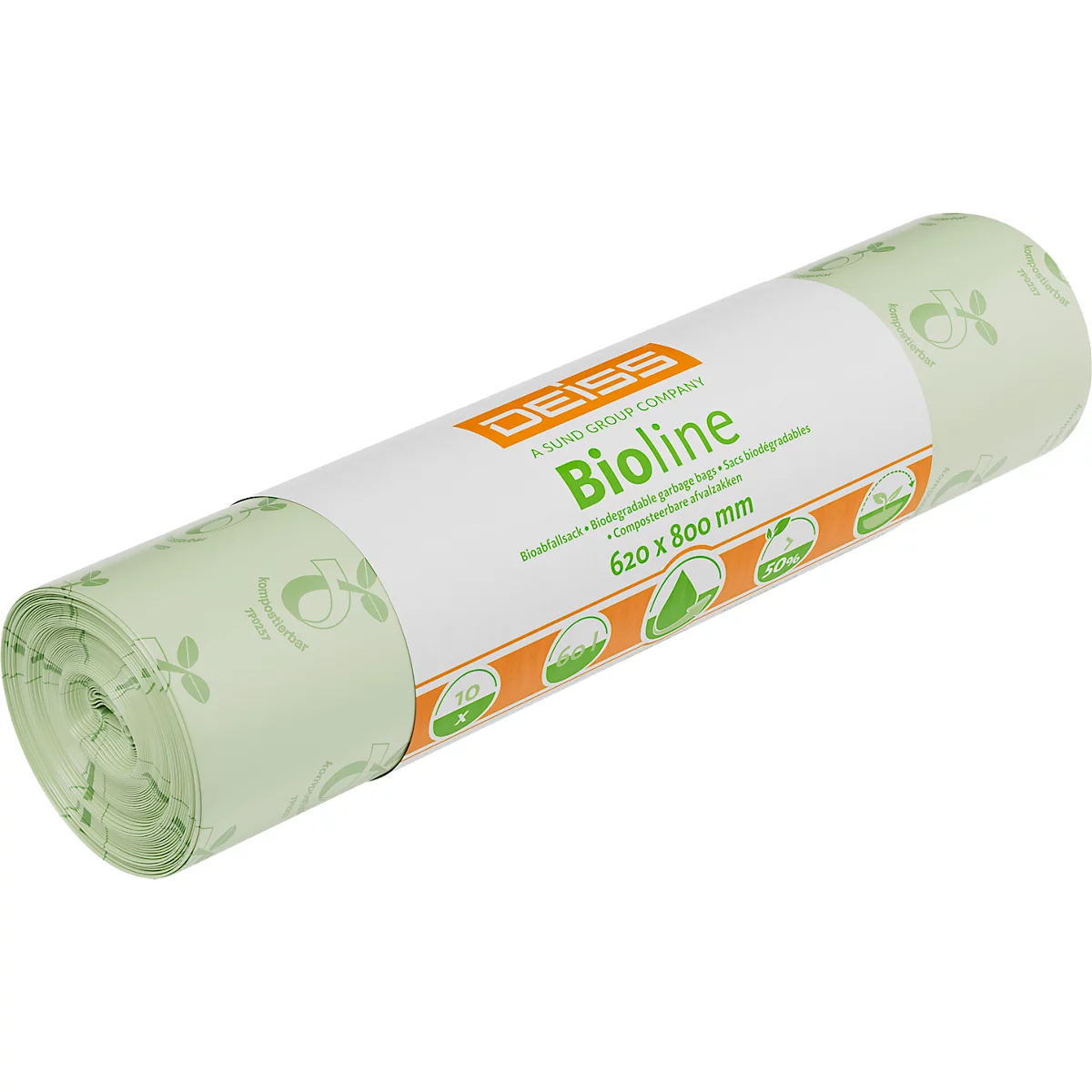 DEISS Bioline bio-afvalzakken, Ecovio bio-folie, naturel, B 620 x H 800, 60 liter, 500 stuks