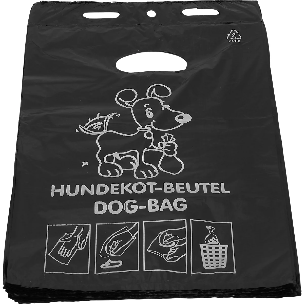 Deiss hondenpoepzakjes, 2,8 liter, HDPE, met positieopdruk, B 200 x L 330 mm, zwart, 2000 stuks