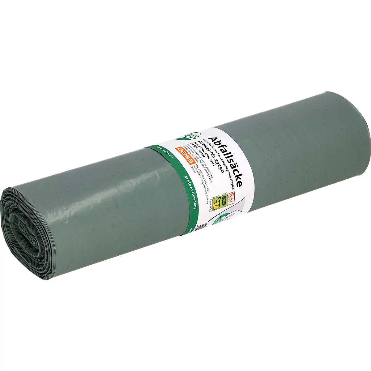 Deiss LOOP PLUS® Sacs poubelle, 120 litres, LDPE recyclé, L 700 x H 1100 mm, naturel, 250 pièces