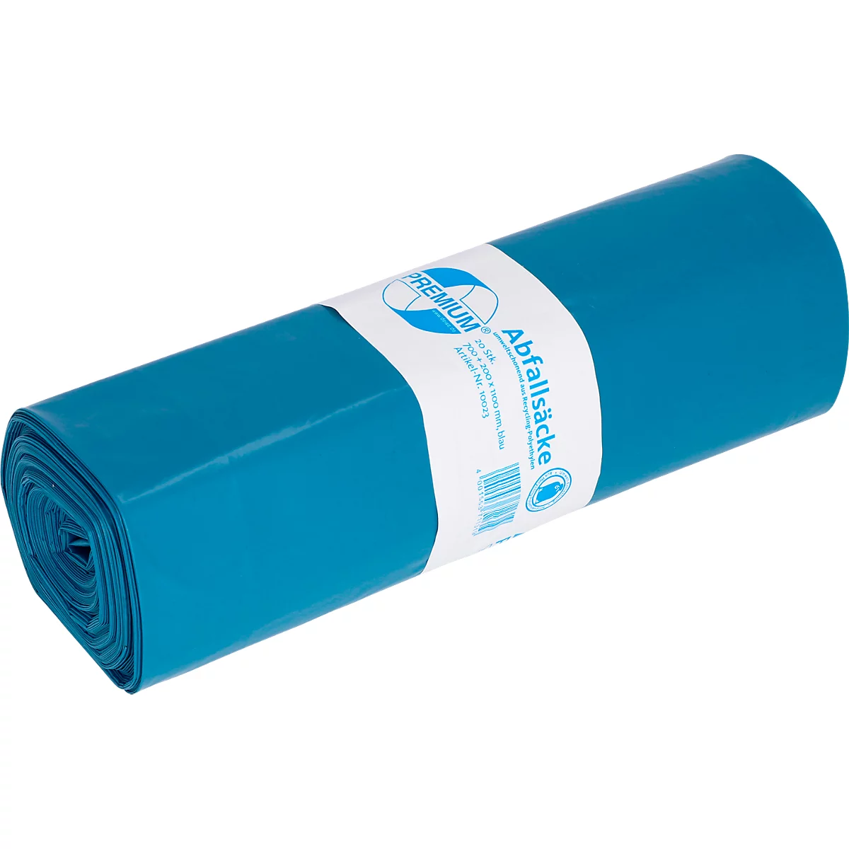 Deiss PREMIUM® afvalzakken, 140 liter, gerecycled LDPE, robuust &amp; scheurvast, blauw, B 700+200 x H 1100 mm, 60 µm, 200 stuks