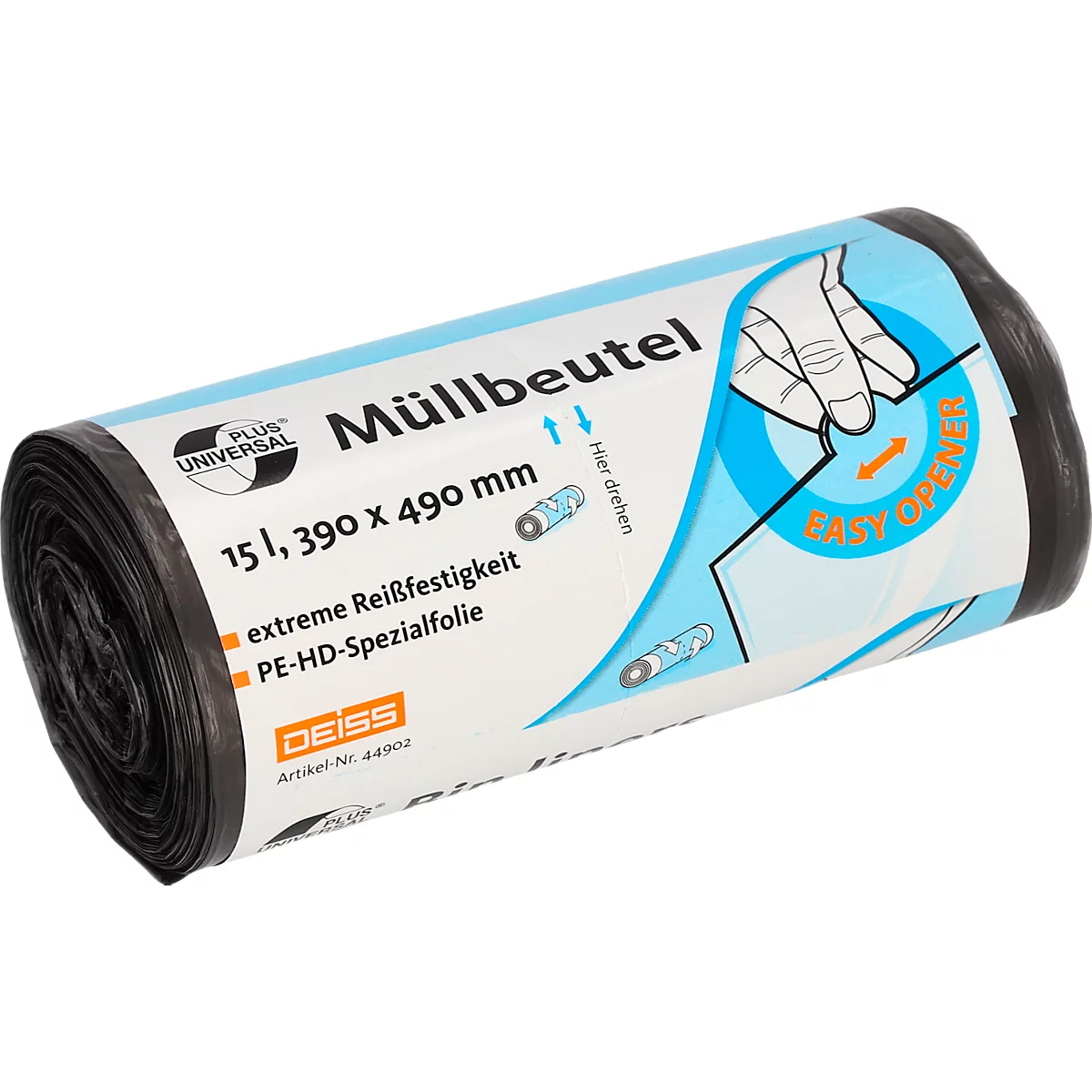 Deiss UNIVERSAL PLUS® afvalzakken, gemaakt van HDPE, B 390 x H 490 mm, 15 liter, grijs, 50 stuks