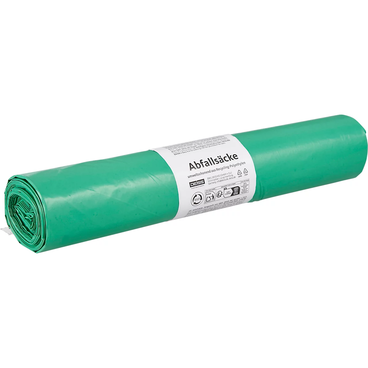 Deiss vuilniszakken, 240 l, dikte 55 µ, LDPE, groen, 5 stuks