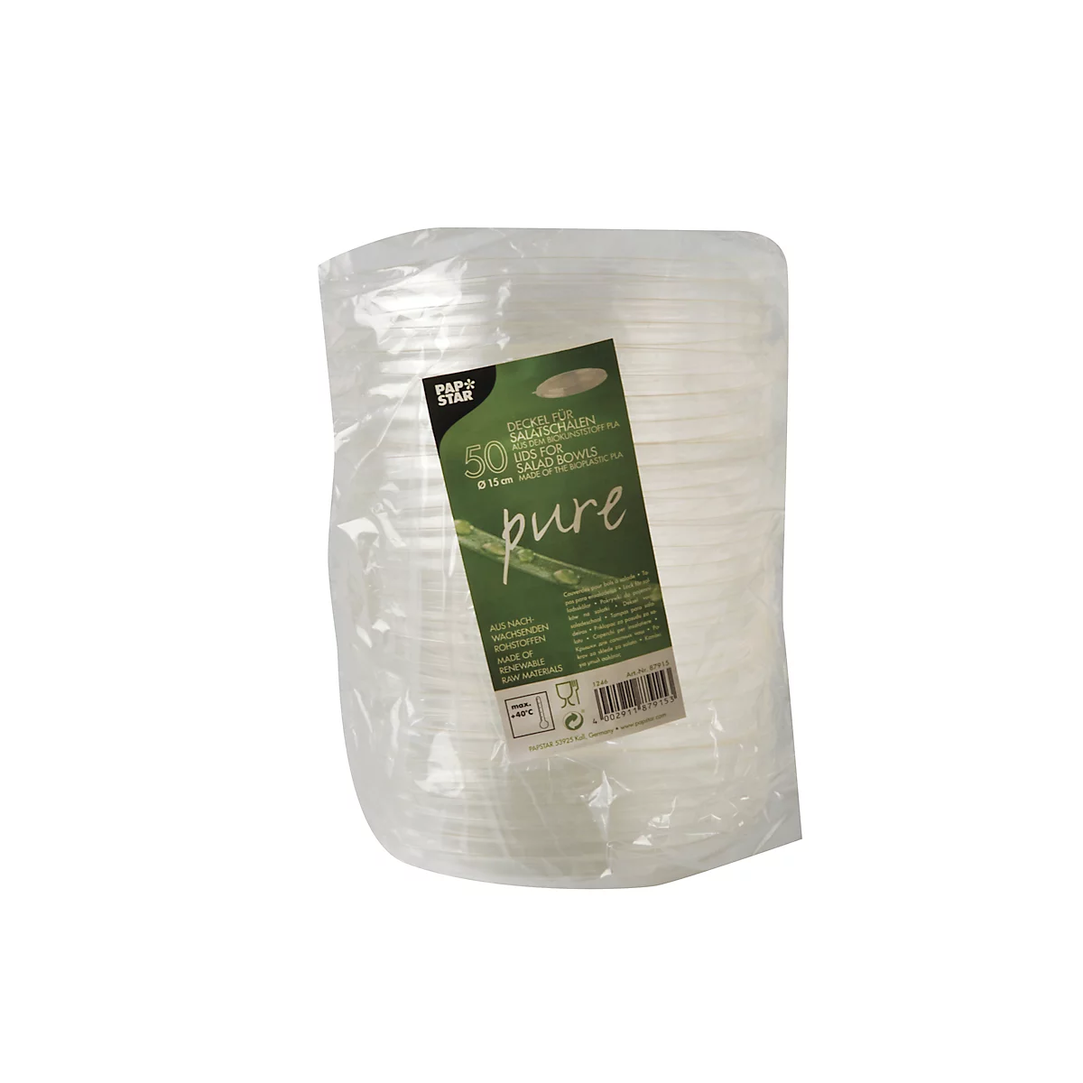 Deksels Papstar pure, 150 mm, voor saladeschalen (500/1000 ml), 50 st, biologisch afbreekbaar, hernieuwbare grondstoffen, PLA, transparant