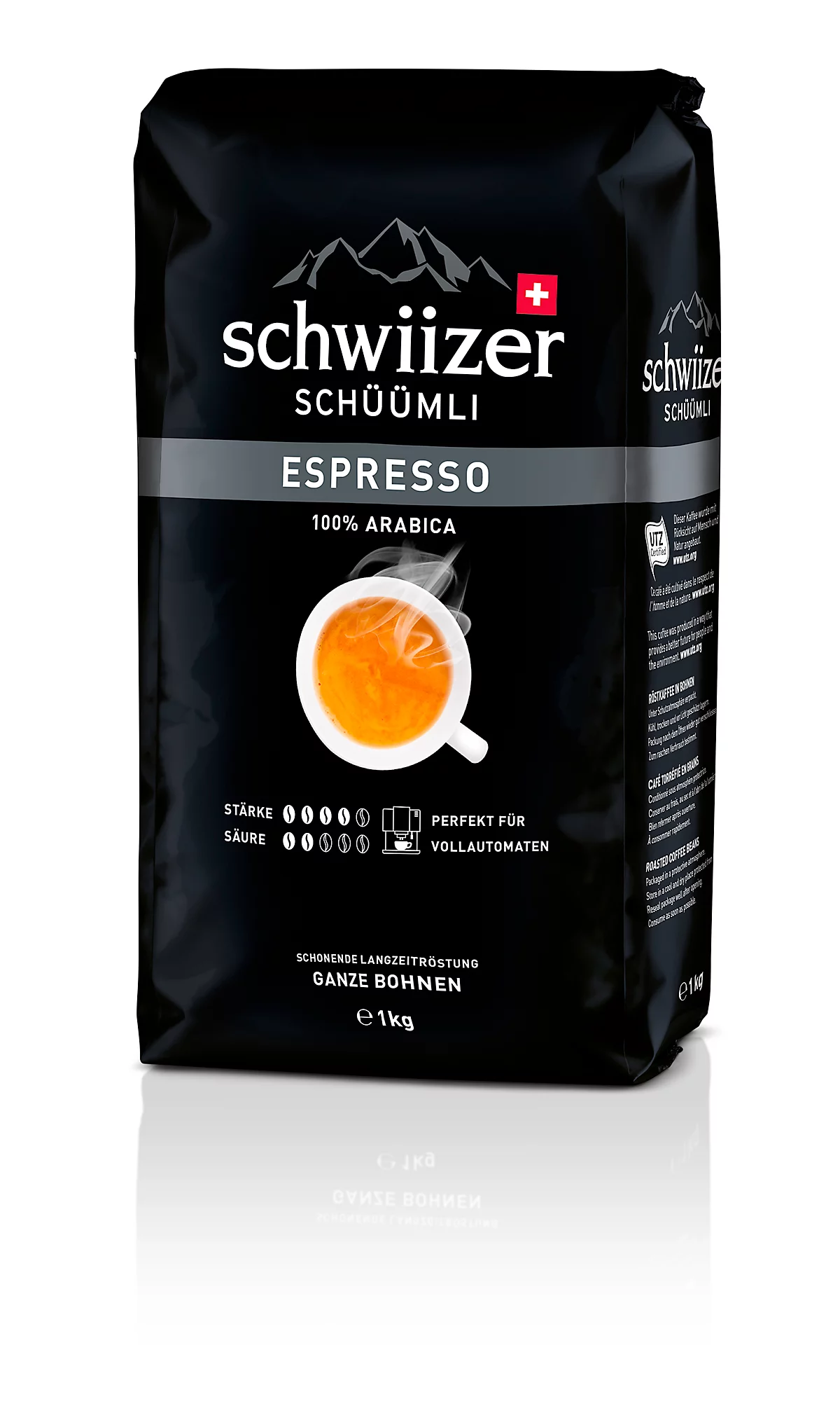Delica Bohnenkaffee Schwiizer Schüümli Espresso, 100 % Arabica Röstkaffee, Stärkegrad 4/5, UTZ-zertifiziert, 1 kg ganze Bohnen