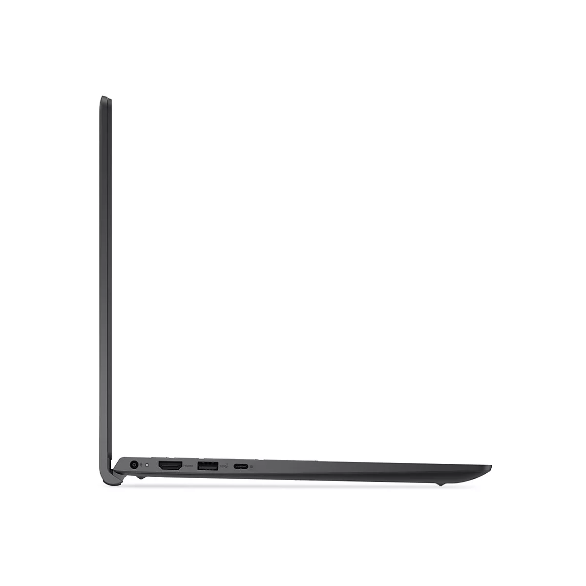 Dunkelgraues Laptop-Seitenprofil mit geöffnetem Display.