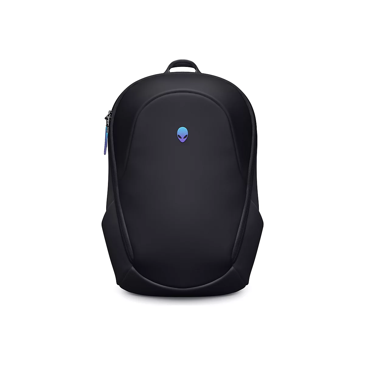 Sac à dos noir avec logo alien. Fermeture éclair avec pendentif coloré, poignée sur le dessus.