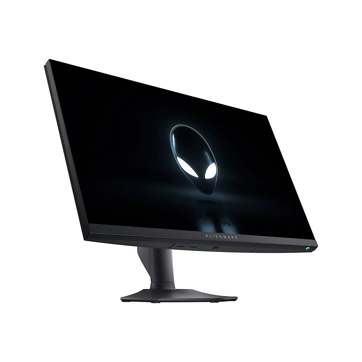 Un moniteur Alienware noir affichant le logo Alienware sur fond blanc.