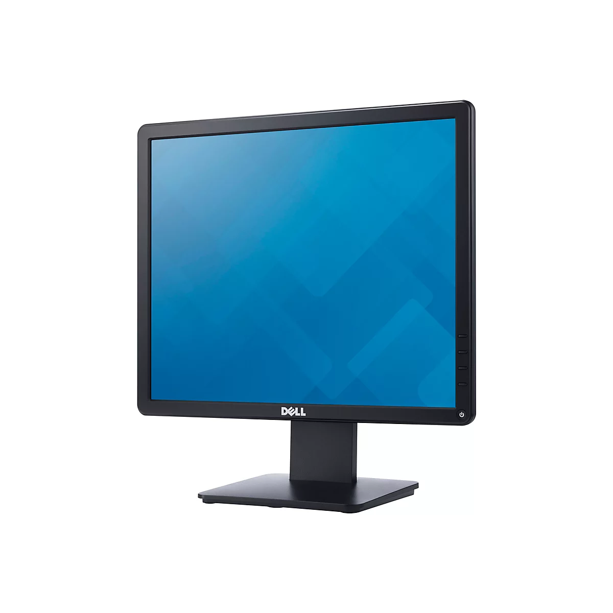 Un écran Dell noir sur fond blanc. L'écran affiche un motif bleu.