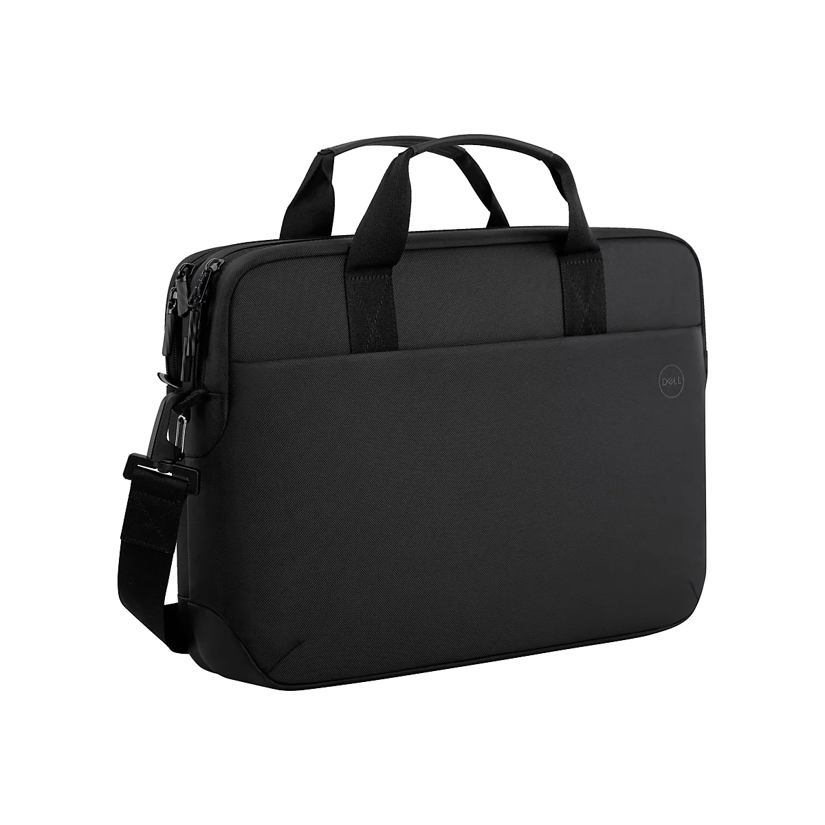 Schwarze Laptoptasche mit Tragegriffen und Schultergurt, die von Dell stammt.