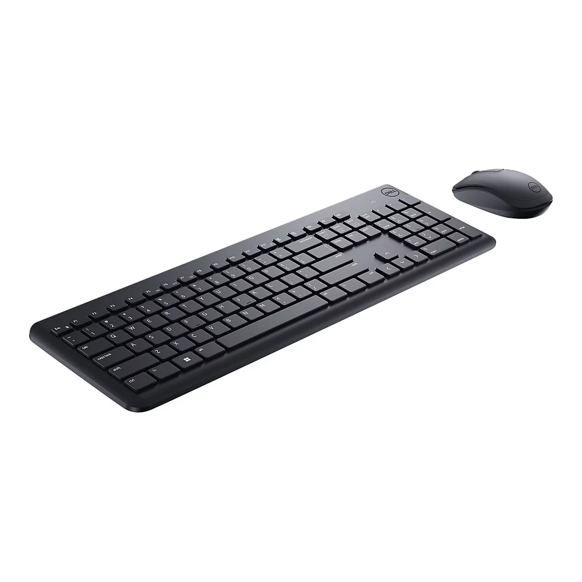 Schwarzes Dell-Tastatur- und Maus-Set, Blick von oben, auf weißem Hintergrund.