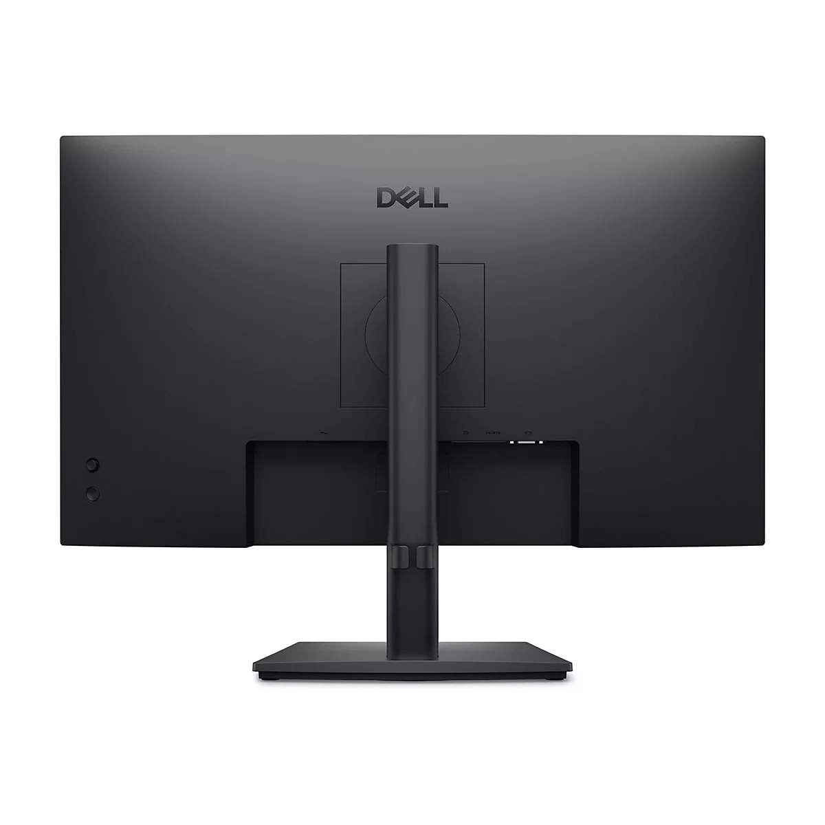 Arrière d'un moniteur Dell noir. Le pied et le logo Dell sont clairement visibles.