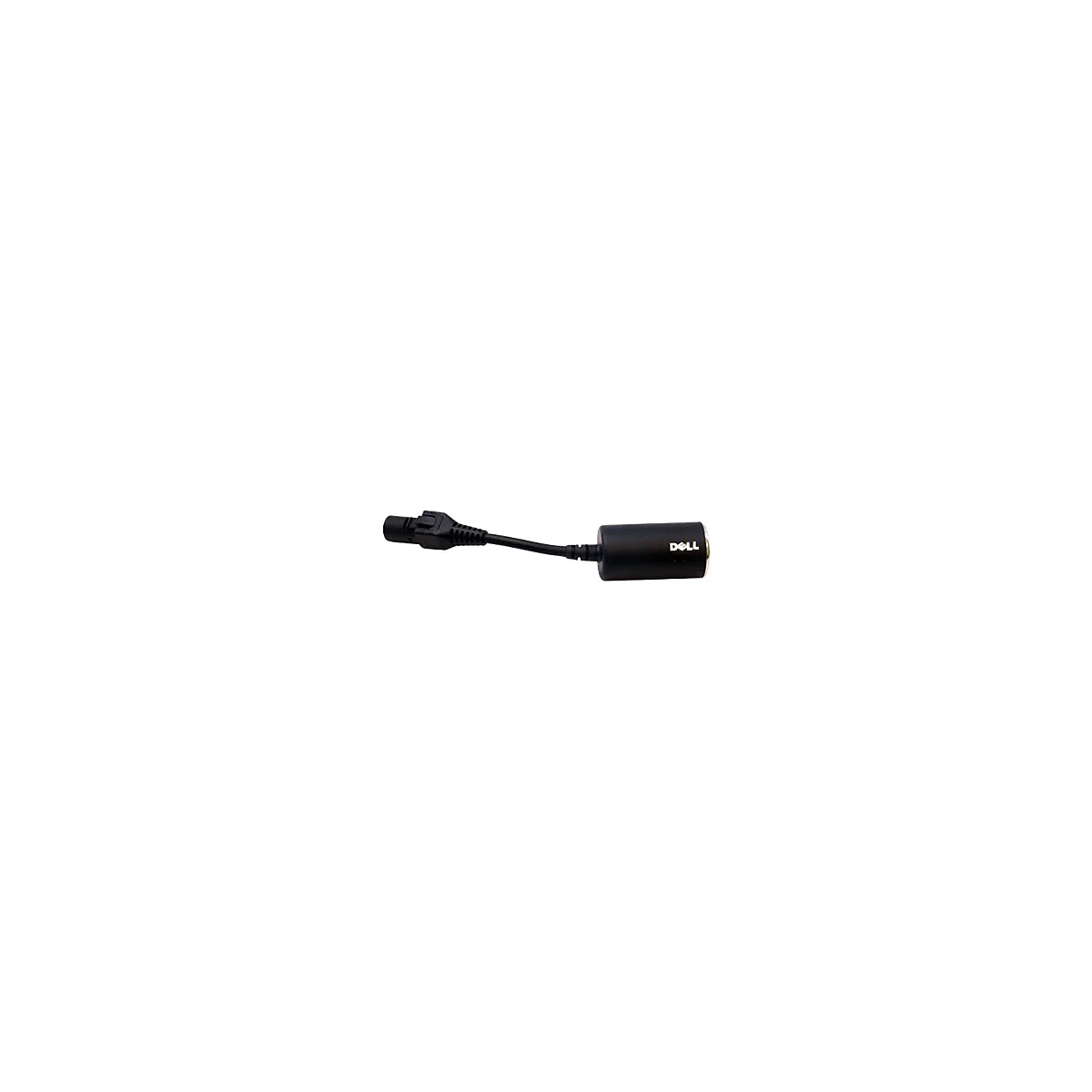 Schwarzes Dell-LadegerÃ¤t mit Kabel, weiÃŸer Hintergrund.