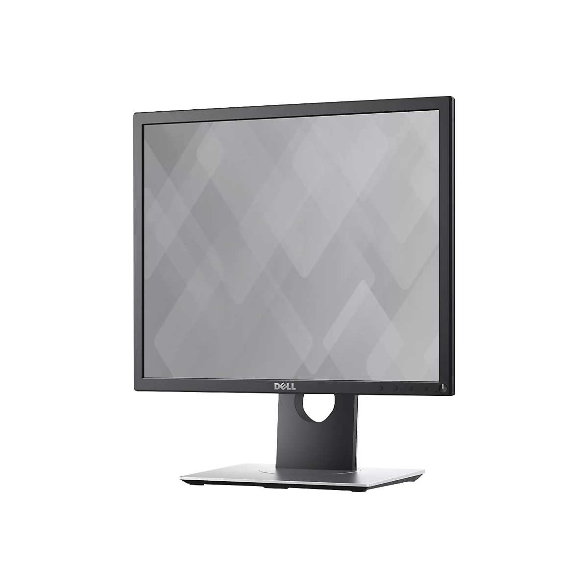 Ein Dell-Monitor vor weißem Hintergrund. Der Bildschirm zeigt ein graues Muster, das Gehäuse ist schwarz mit silberfarbenem Standfuß.