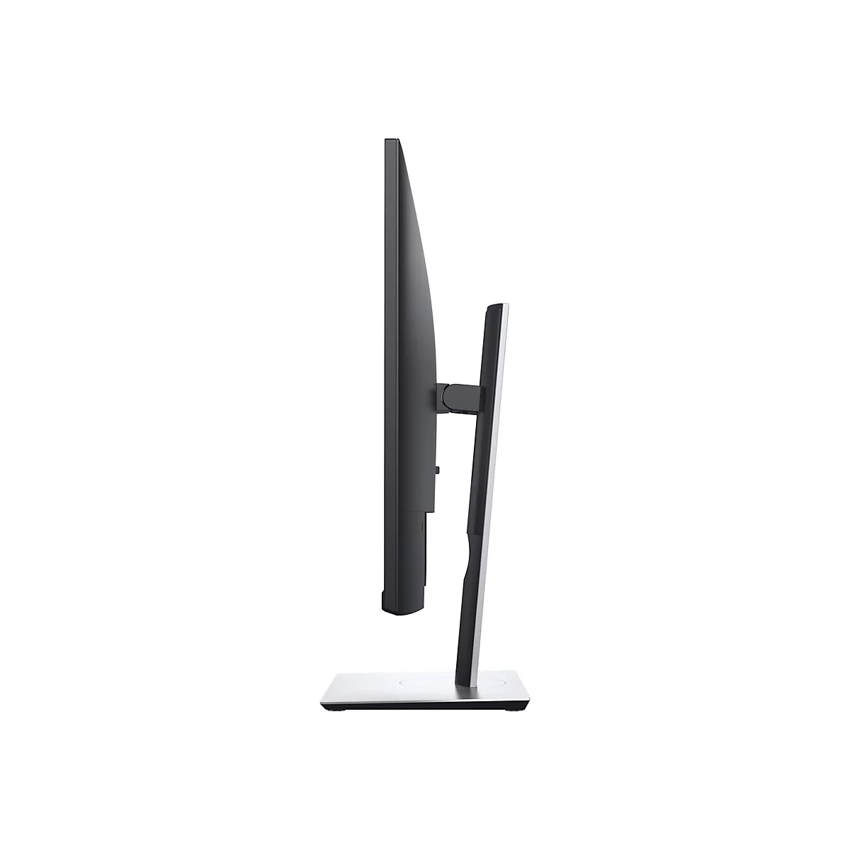 Seitenansicht eines schwarzen Monitors mit silbernem StandfuÃŸ.