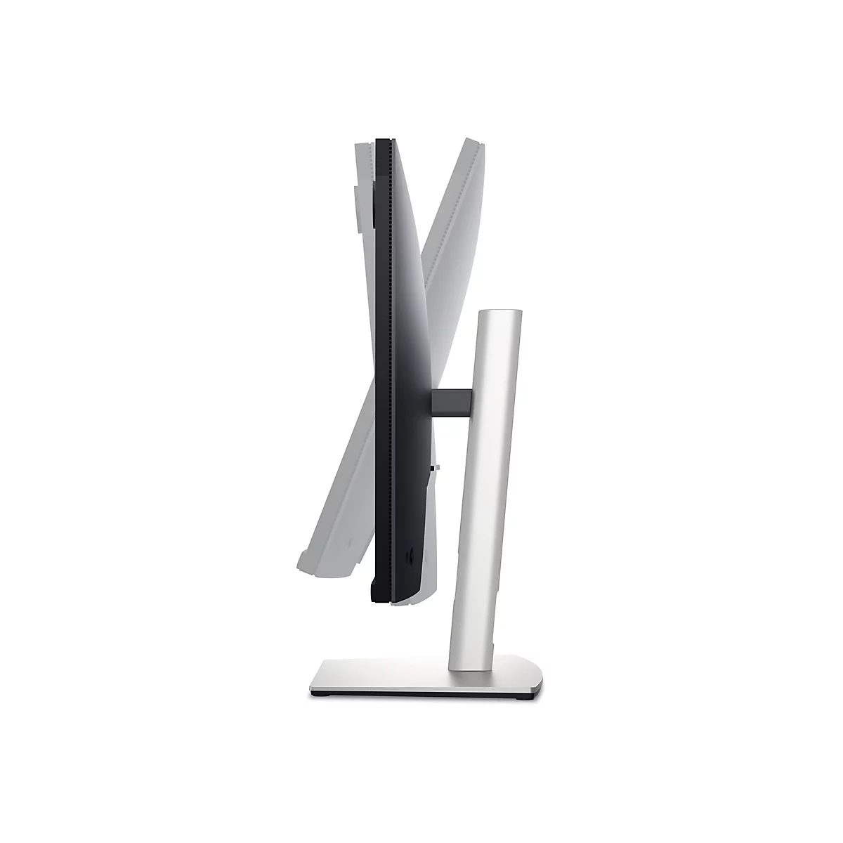 Vue latérale d'un écran d'ordinateur noir sur un socle argenté. L'écran est légèrement incliné.