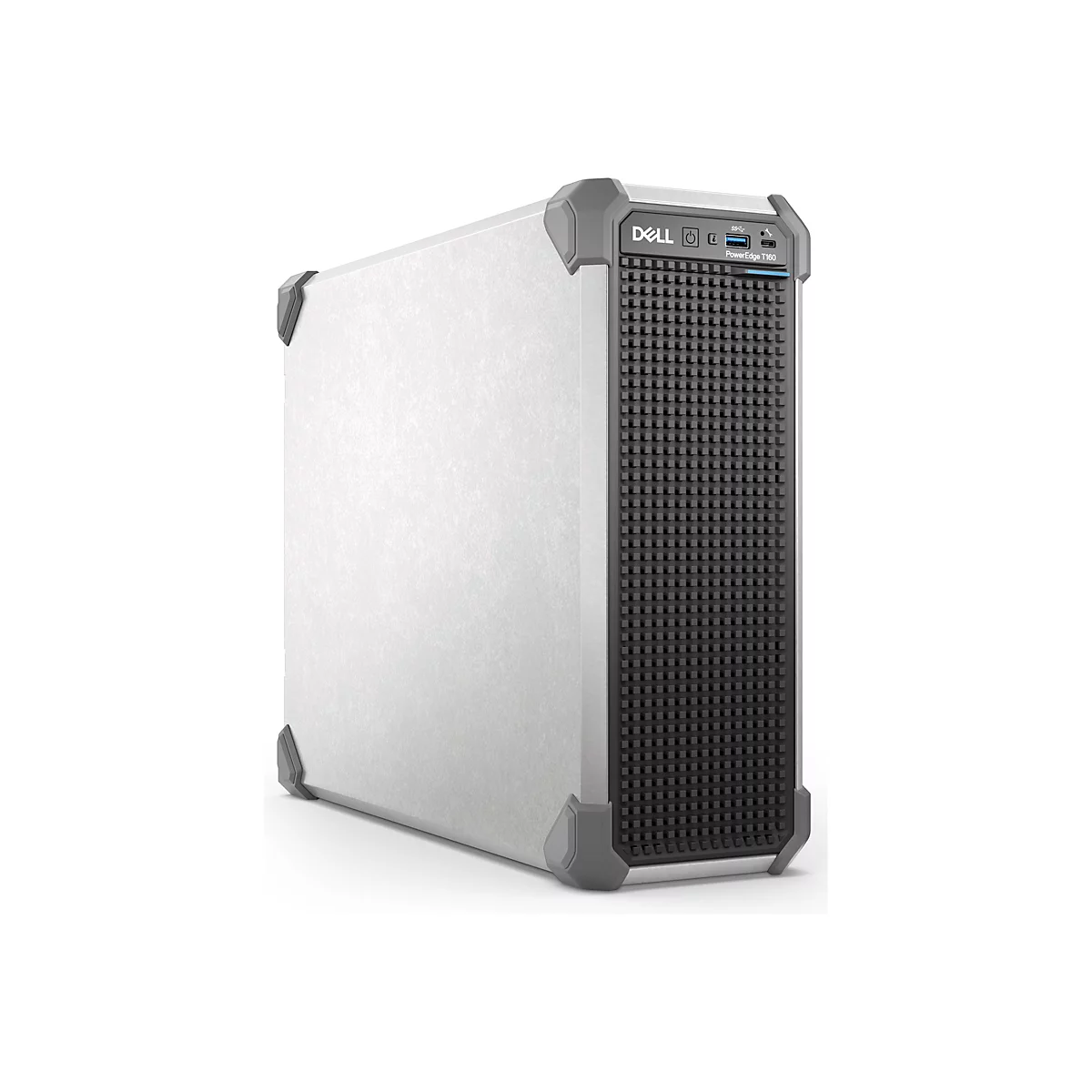 Ein grauer Server-PC von Dell. Oben rechts steht "PowerEdge T160".