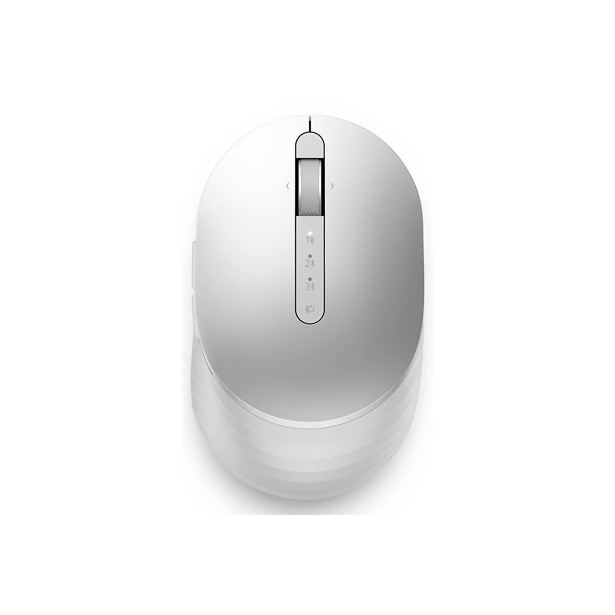 Draufsicht auf eine weiße Maus mit Scrollrad und Knöpfen.
