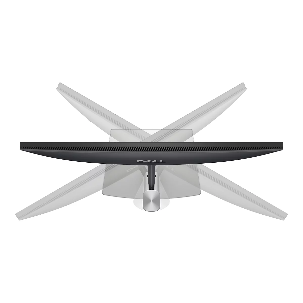 Vue de dessus d'un moniteur noir avec des bras de moniteur environnants suggérés.