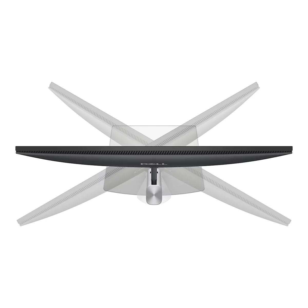 Vue de dessus d'un moniteur Dell noir présenté avec des angles réglables.