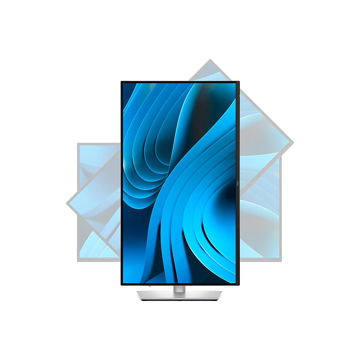 Un moniteur rectangulaire avec un fond bleu et ondulé, sur fond blanc, avec des moniteurs répétés et légèrement tournés en arrière-plan.