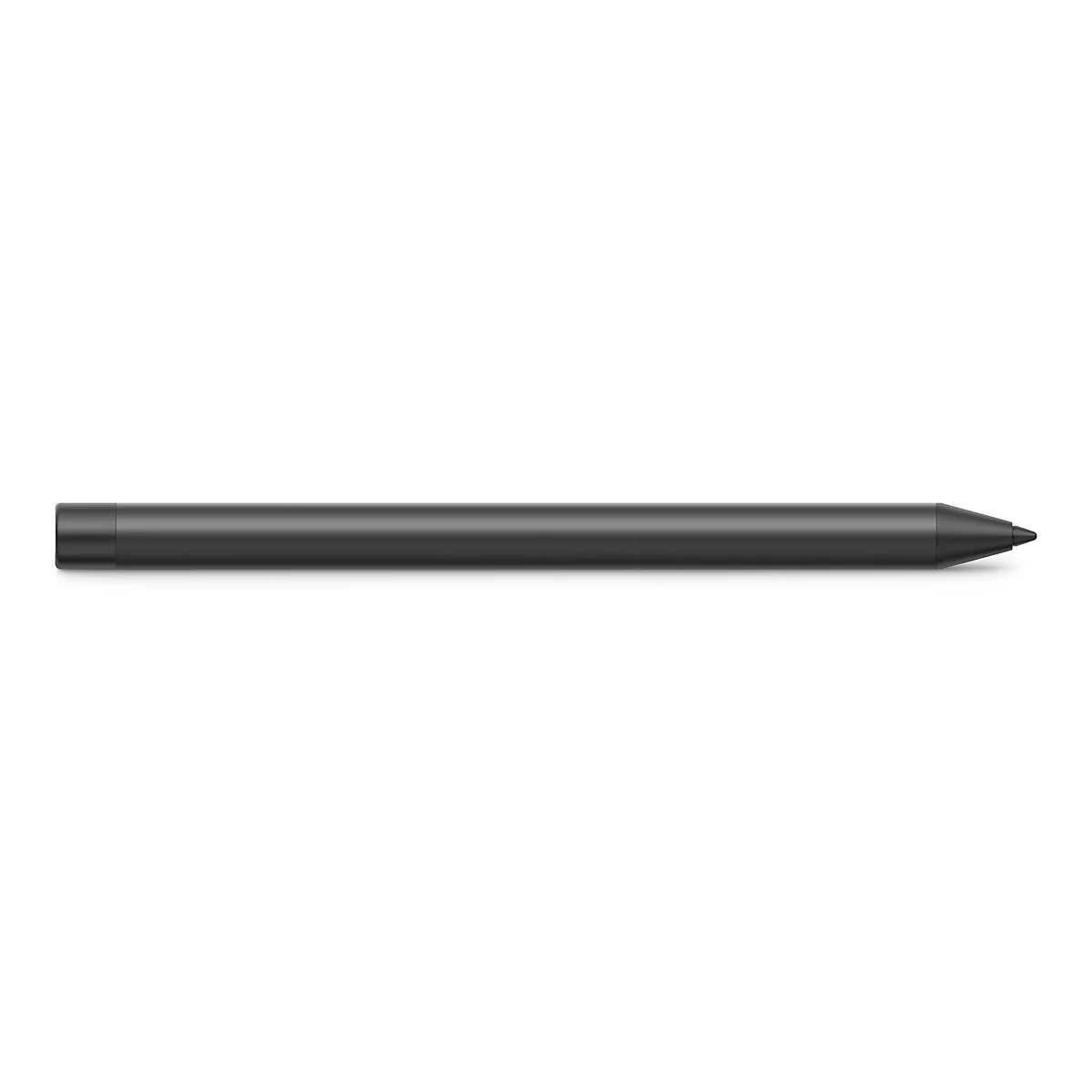 Ein schwarzer, minimalistischer Eingabestift liegt waagerecht vor einem weißen Hintergrund.