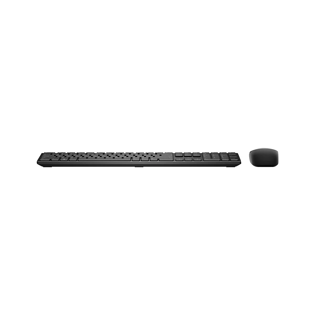 Draufsicht auf eine schwarze Tastatur und eine Maus, auf weißem Grund.