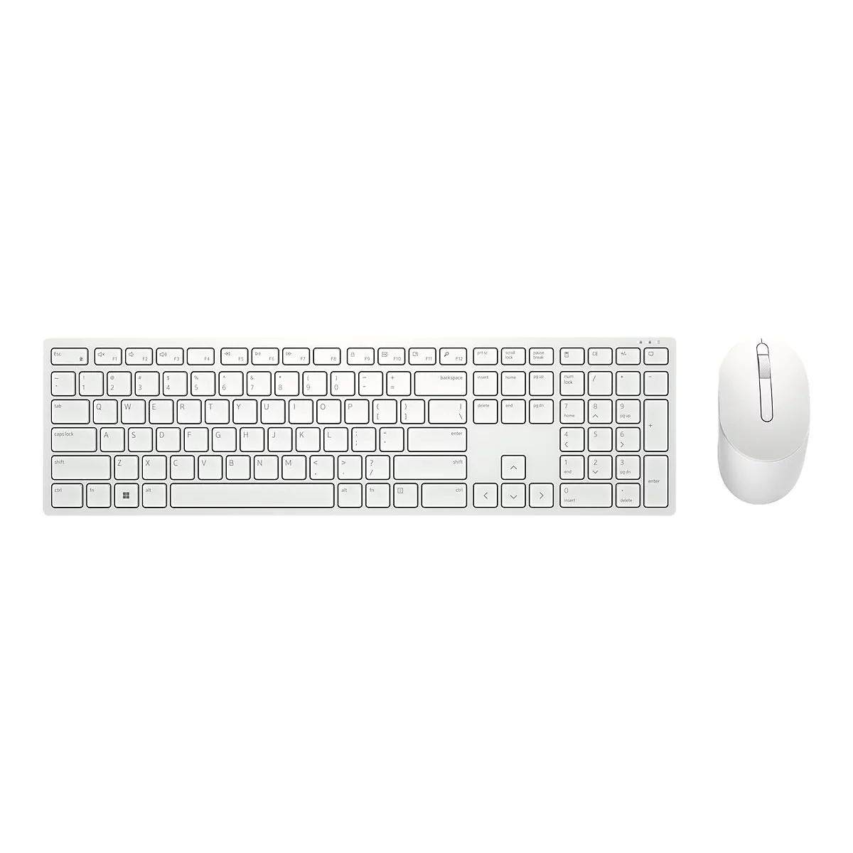 WeiÃŸes kabelloses Tastatur- und Maus-Set auf weiÃŸem Hintergrund.