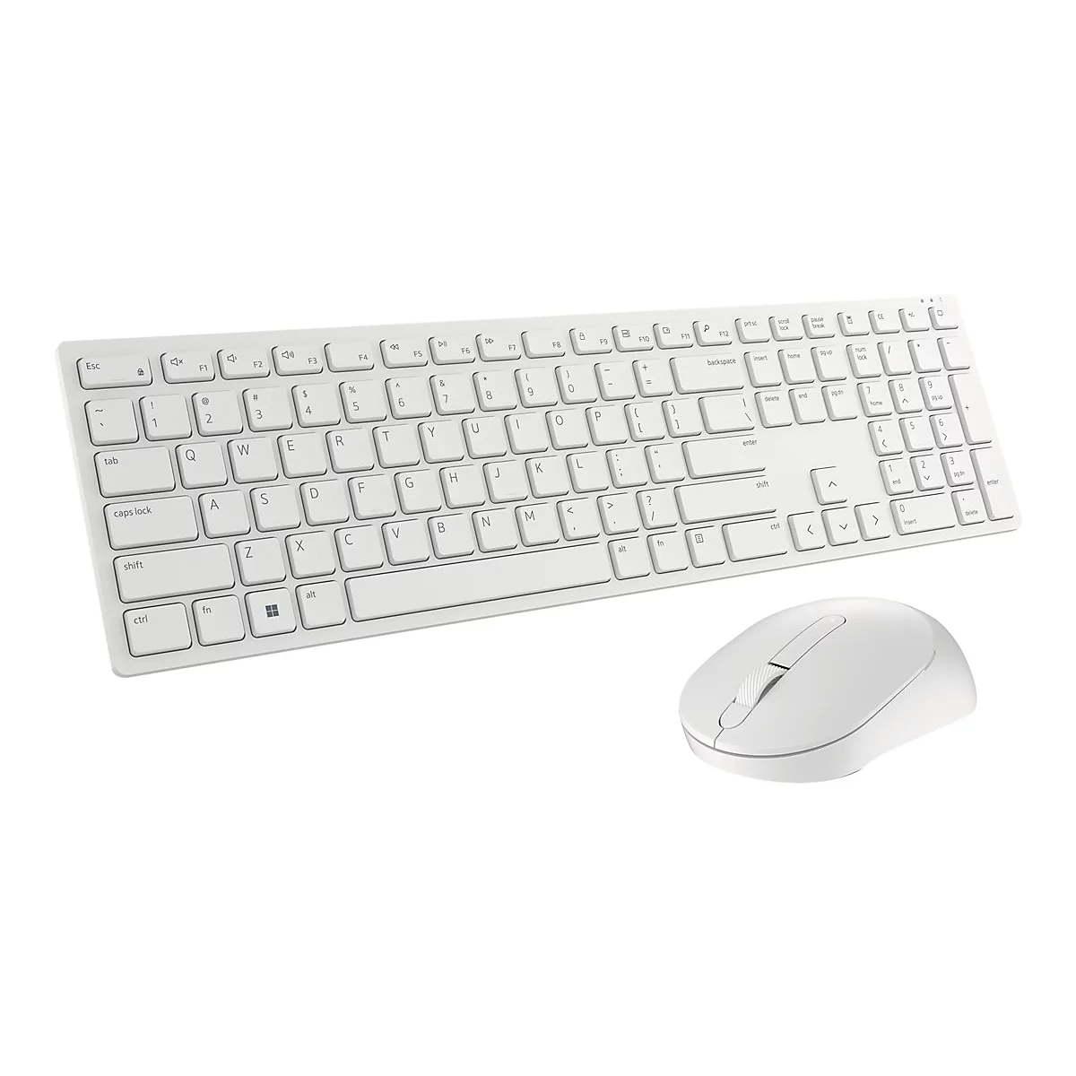 WeiÃŸes kabelloses Tastatur- und Maus-Set, auf weiÃŸem Hintergrund.