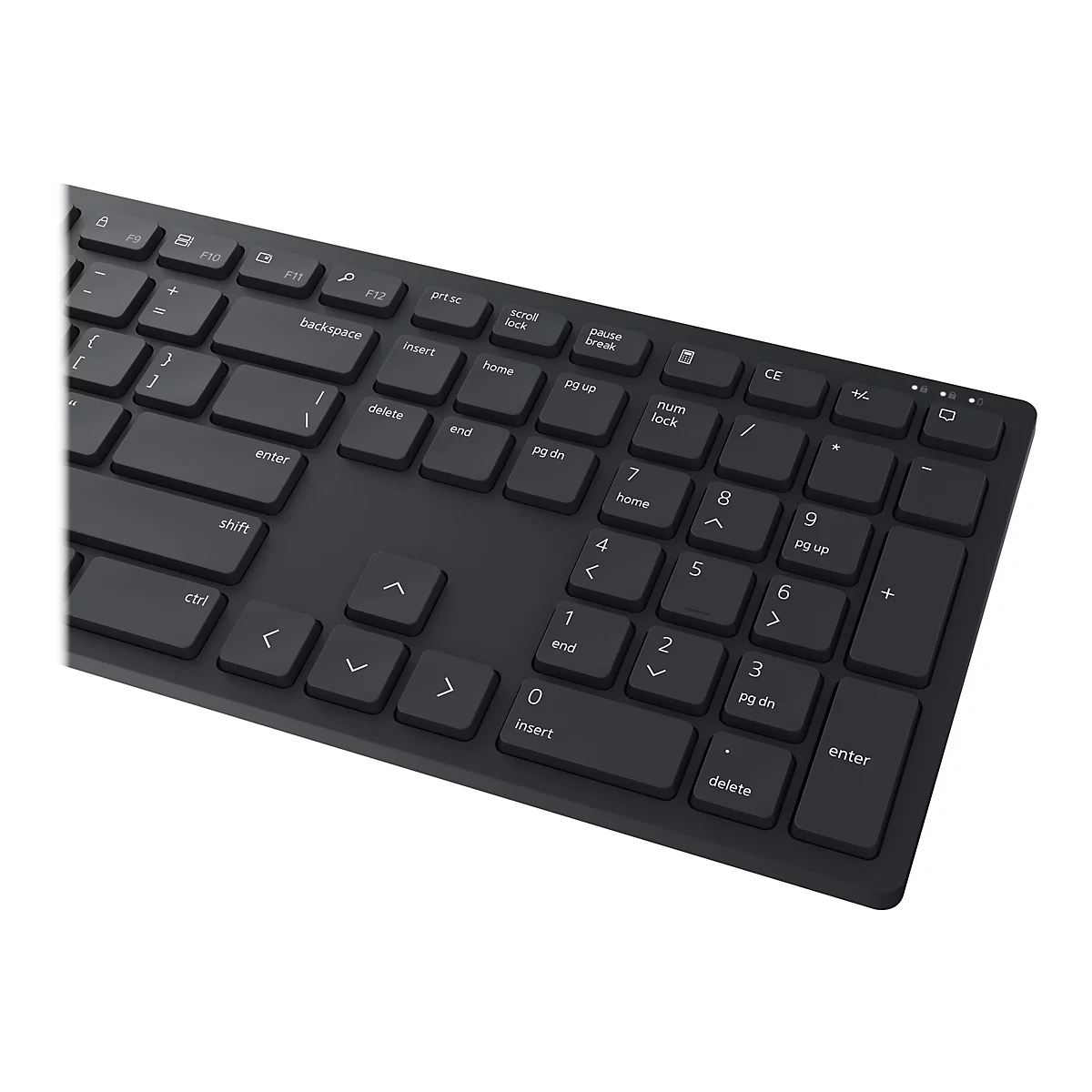 Nahaufnahme einer schwarzen Tastatur. Einige Tasten sind beschriftet, z.B. Enter, Shift, Backspace und Funktions-Tasten (F9, F10, F11, F12).