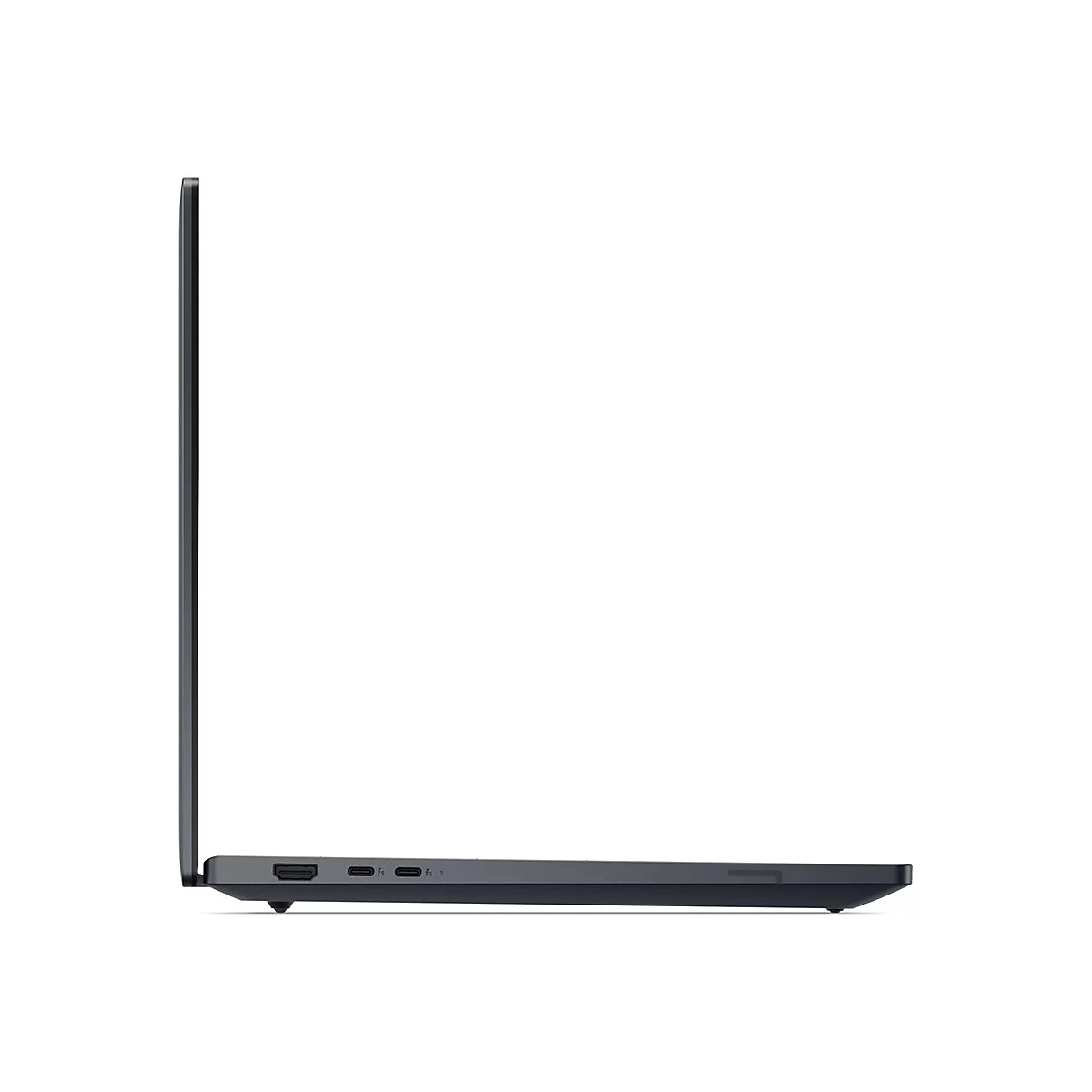 Dunkelgraues Laptop-Profil, das die seitlichen Anschlüsse zeigt.