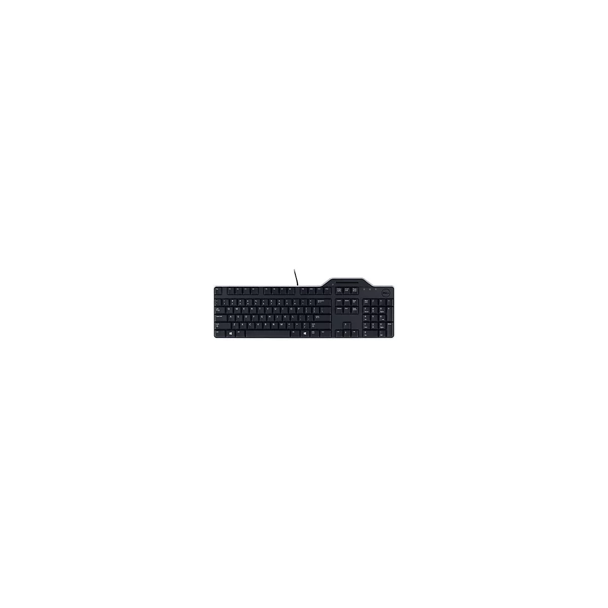 Schwarze Dell-Tastatur auf weißem Hintergrund.