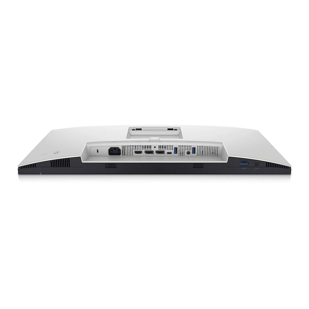 Arrière d'un écran blanc avec des ports, dont HDMI, USB et alimentation.