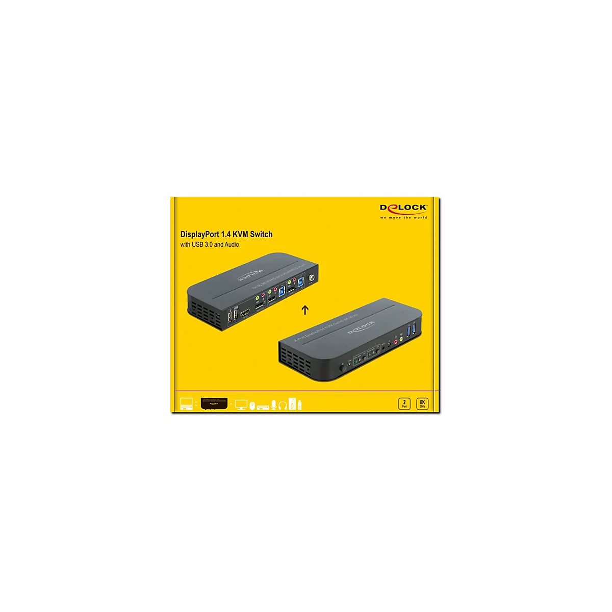 Delock DisplayPort 1.4 KVM Switch 8K 30 Hz with USB 3.0 and Audio - KVM-/Audio-/USB-Switch - 2 Anschlüsse