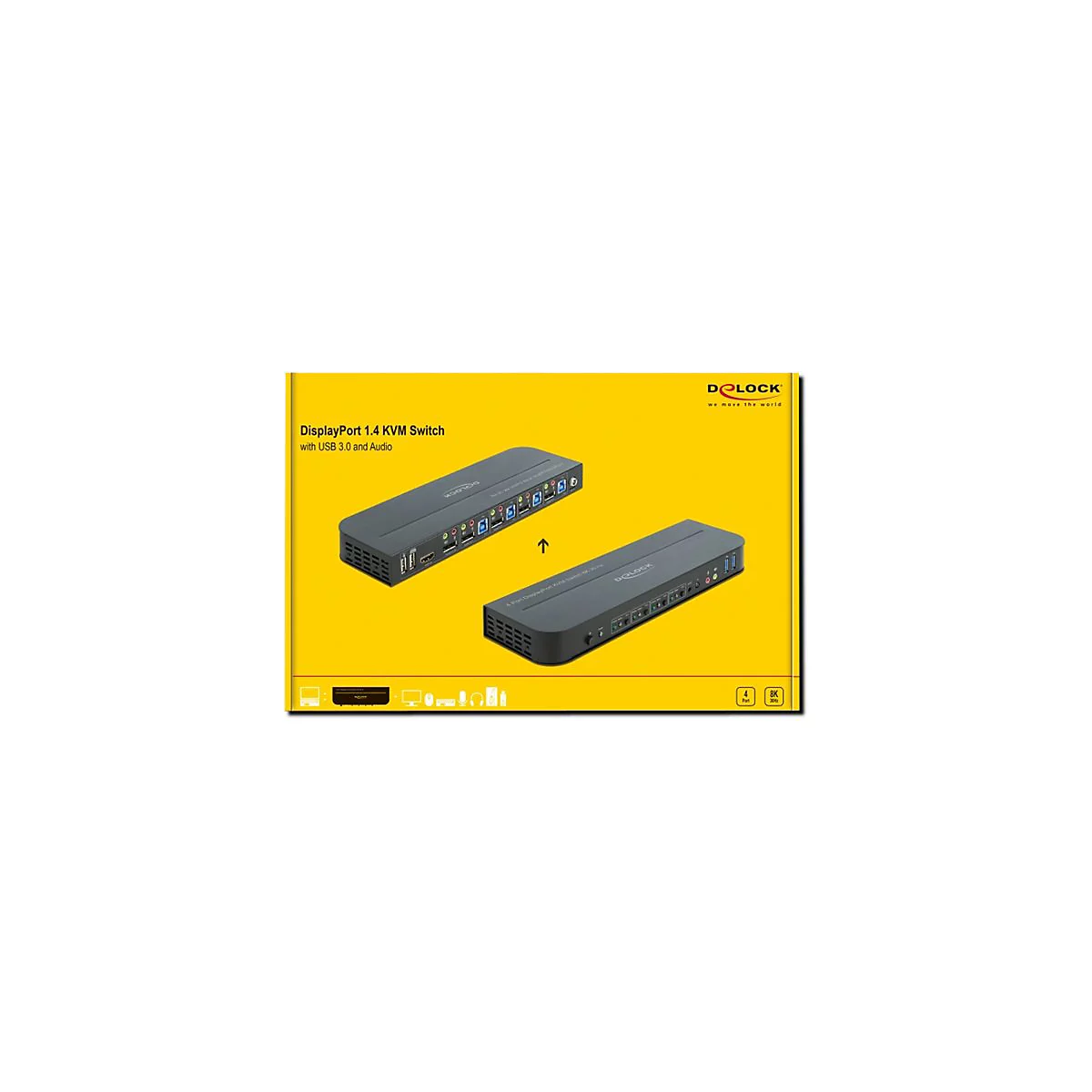Delock DisplayPort 1.4 KVM Switch 8K 30 Hz with USB 3.0 and Audio - KVM-/Audio-/USB-Switch - 4 x KVM/Audio/USB - 1 lokaler Benutzer - Desktop