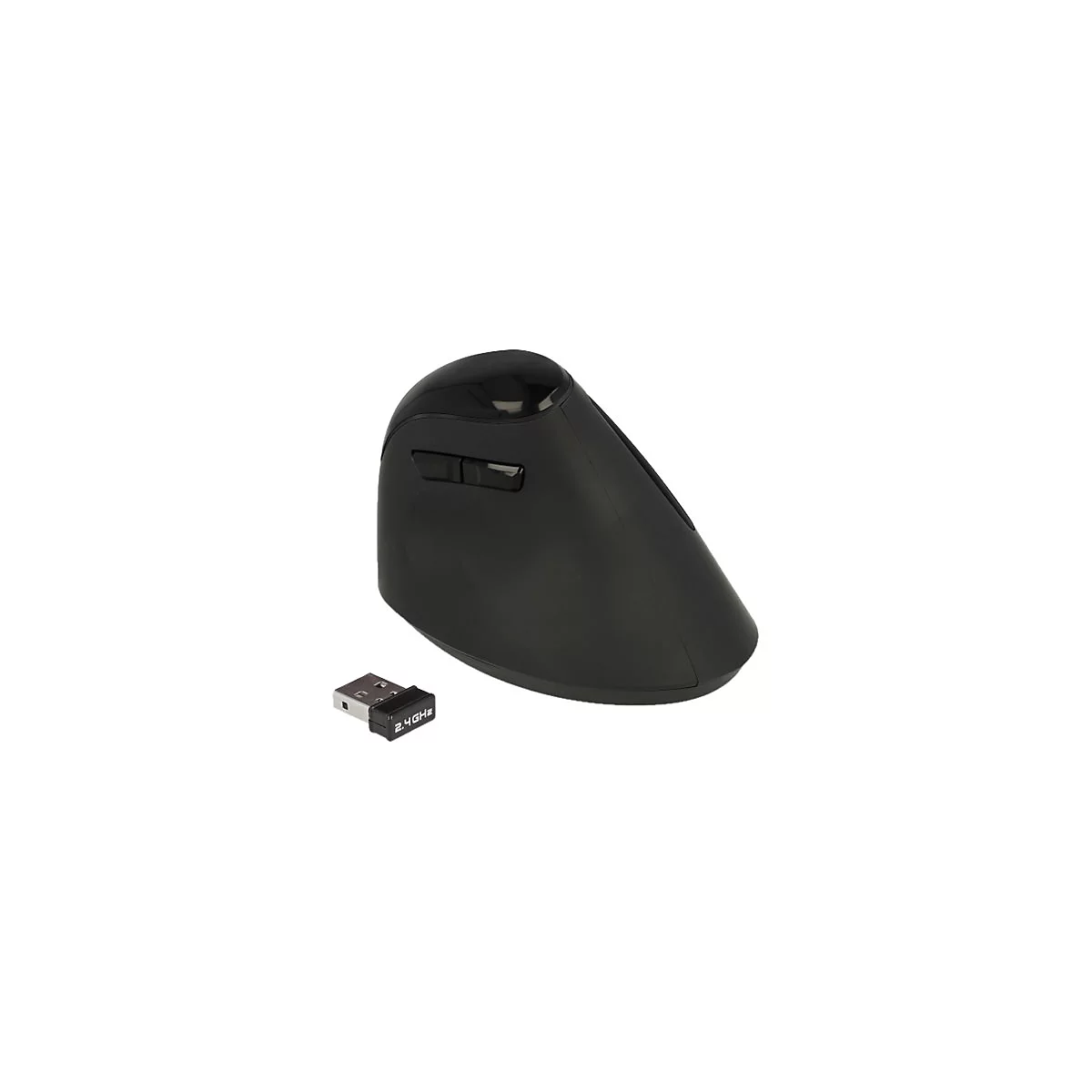 Ergonomische Vertikalmaus in Schwarz mit USB-Empfänger, 2,4 GHz.