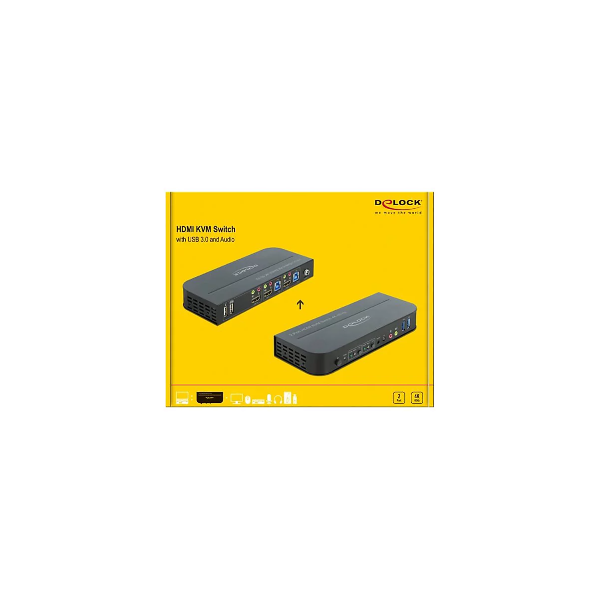 Delock HDMI KVM Switch 4K 60 Hz with USB 3.0 and Audio - KVM-/Audio-/USB-Switch - 2 Anschlüsse
