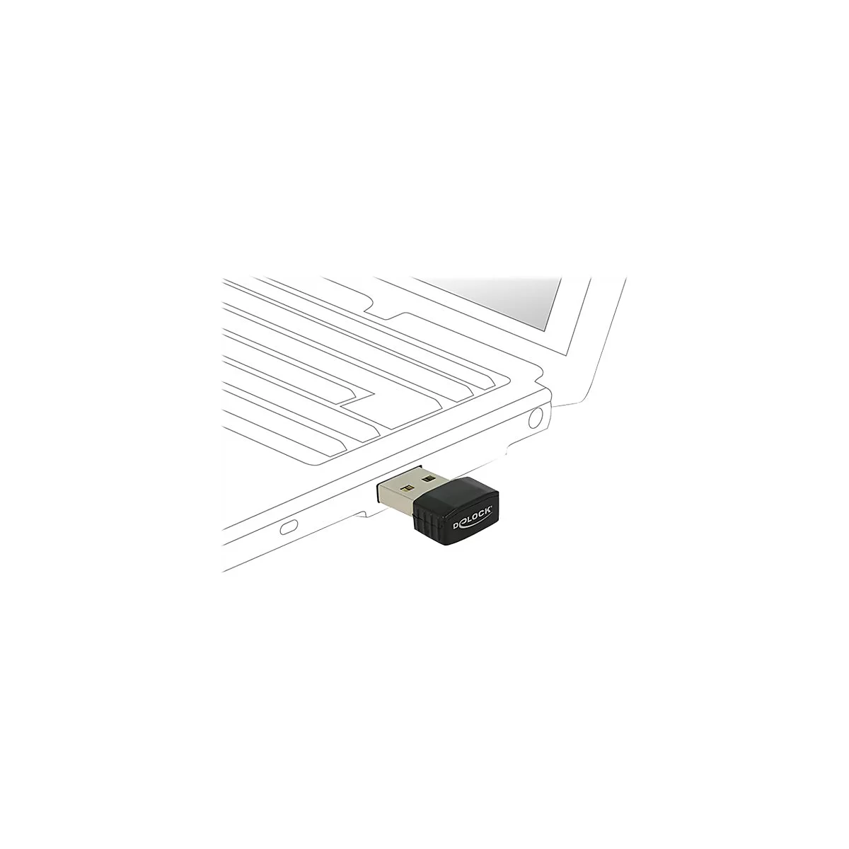 Schwarzer USB-Adapter, steckt in einem Laptop. Der Adapter trÃ¤gt den Schriftzug 'DOLOCK'.