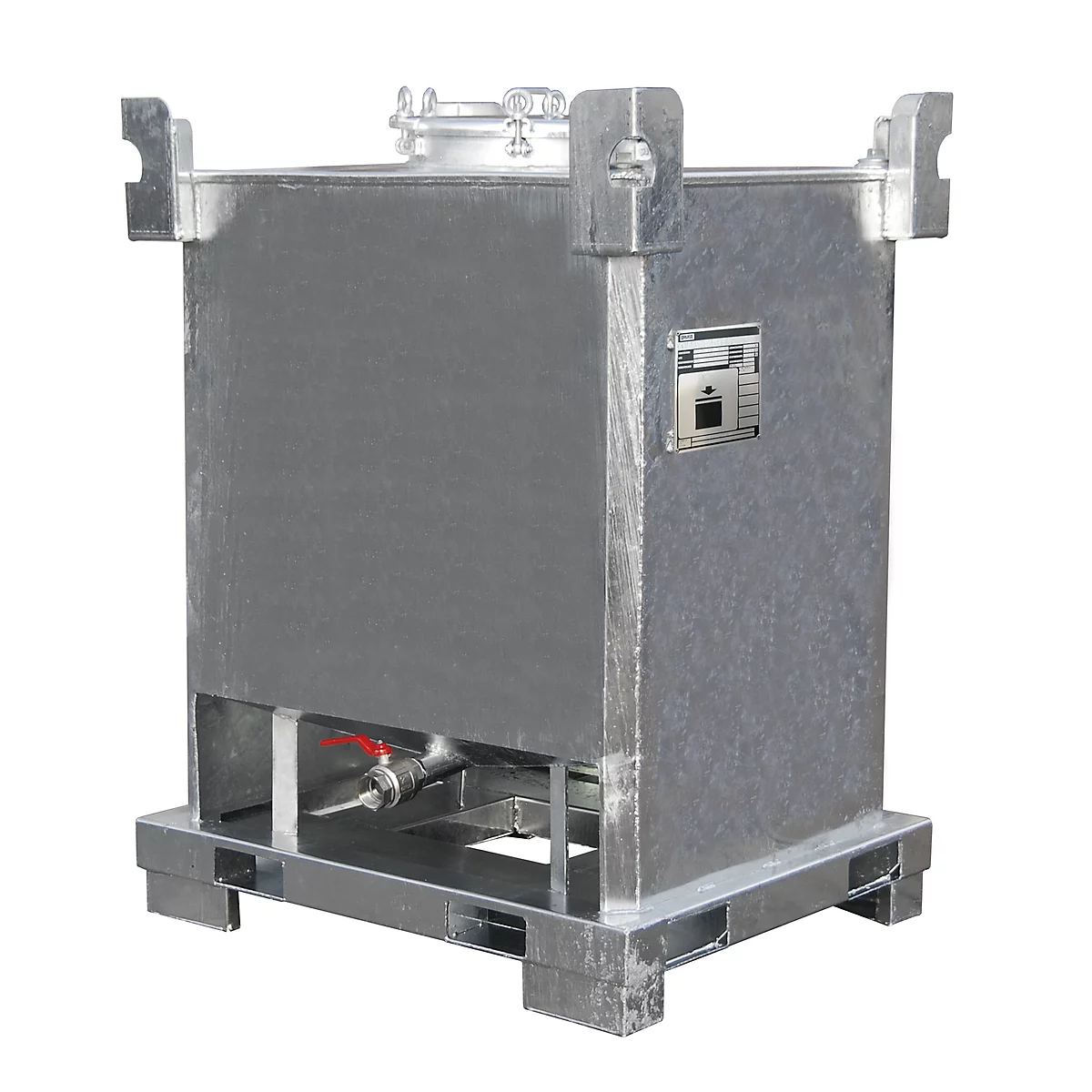 Depósito contenedor BAUER TCB 1000, chapa de acero, drenaje inferior, galvanizado en caliente, An 1000 x P 1200 x Al 1600 mm