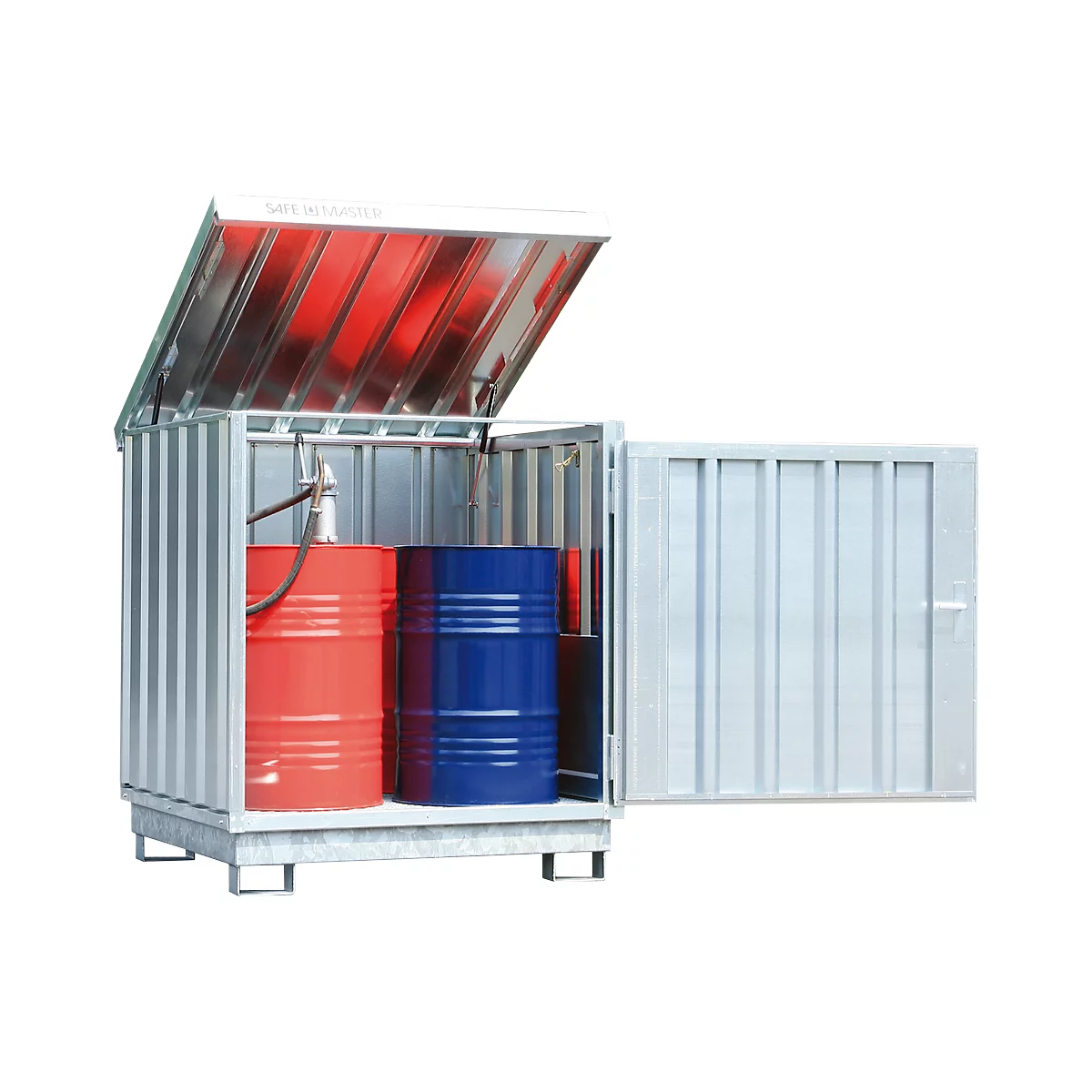 Depósito para materiales peligrosos Safe Master, tipo SM 4, capacidad 4 barriles de 200 l de pie, WGK 1-3, galvanizado