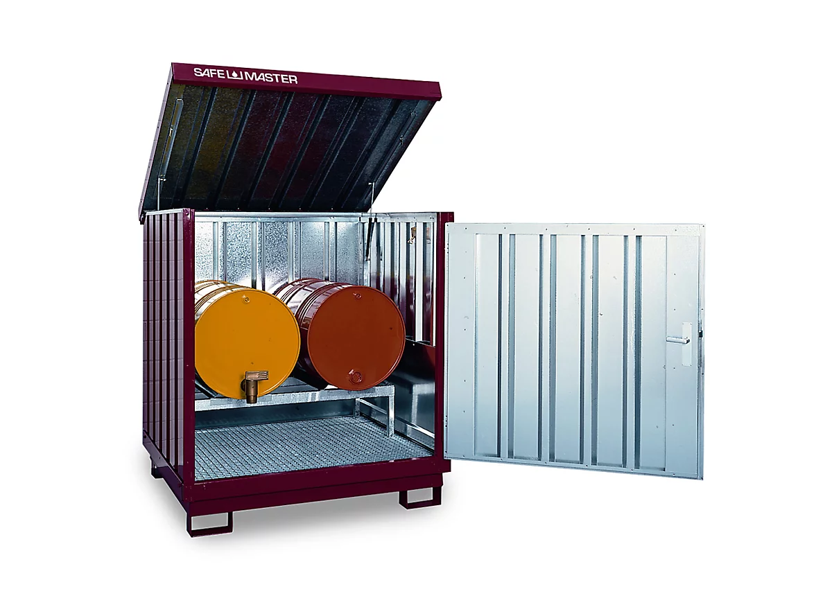 Depósito para materiales peligrosos Safe Master, tipo SM 4, capacidad 4 barriles de 200 l de pie, WGK 1-3, galvanizado y barnizado