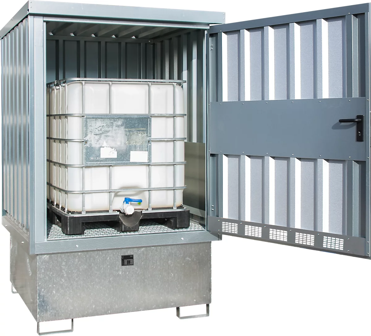 Depósito para materiales peligrosos tipo GD-E/IBC, con cerradura, capacidad de almacenamiento hasta 1 IBC de 1000 l, galvanizado