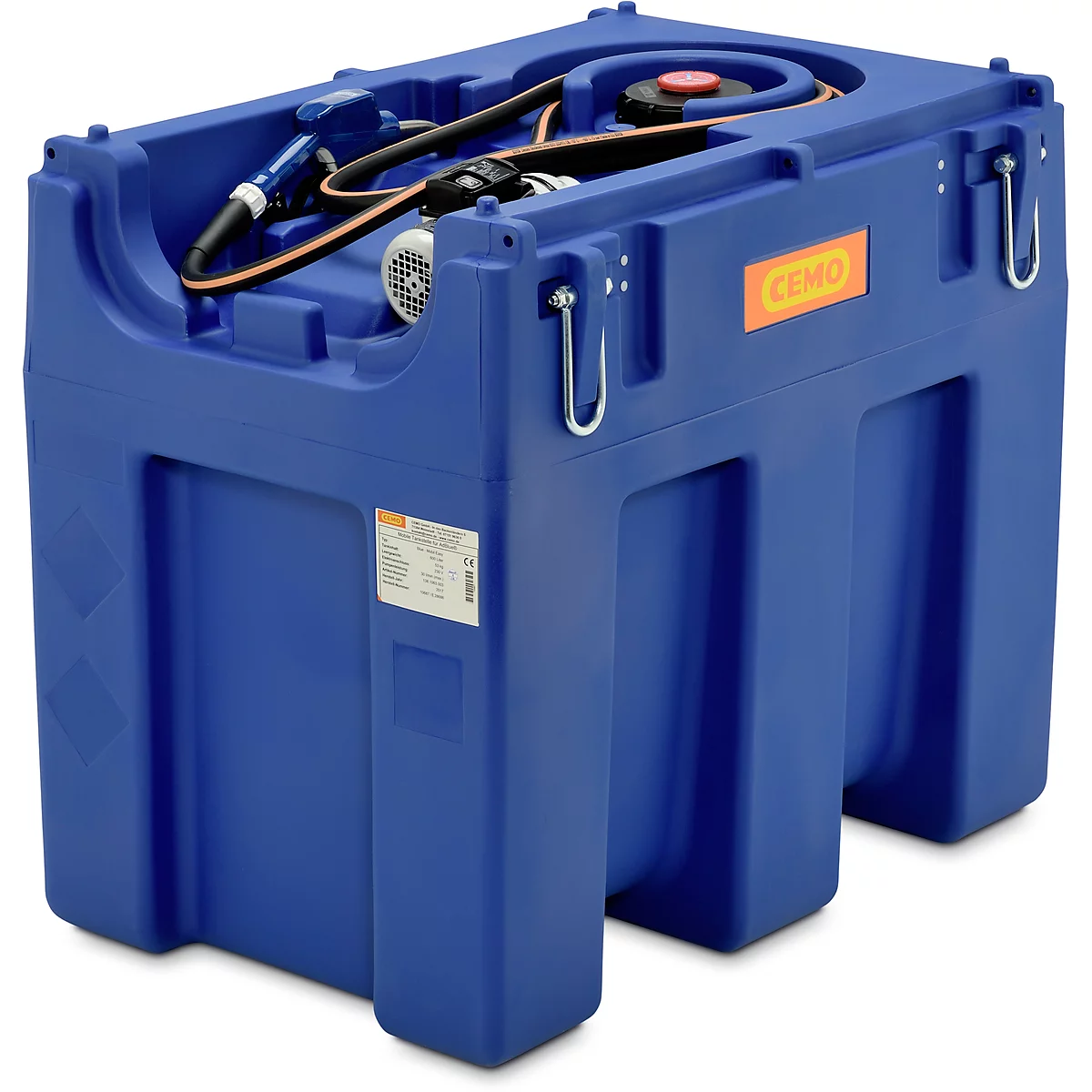 Depósito portátil CEMO Blue-Mobil EASY, con bomba de membrana CEMATIC BLUE 230 V, depósito de 600 l para AdBlue®, argollas, An 1160 x P 800 x Al 1020 mm