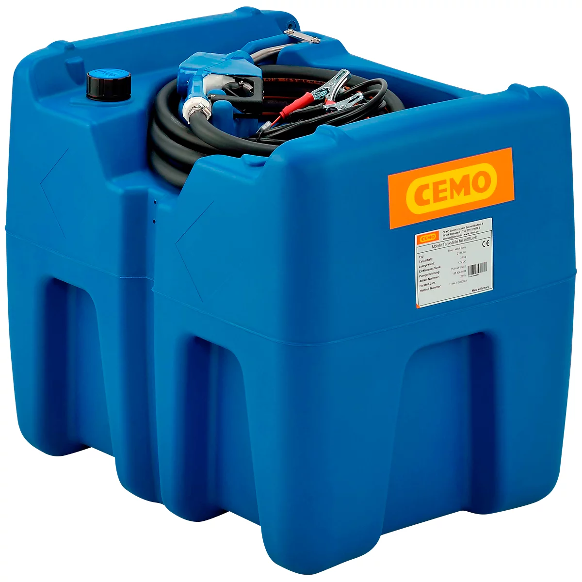 Depósito portátil CEMO Blue-Mobil EASY, con bomba sumergible CENTRI SP30 12 V, depósito de 210 l para AdBlue®, An 785 x P 595 x Al 685 mm