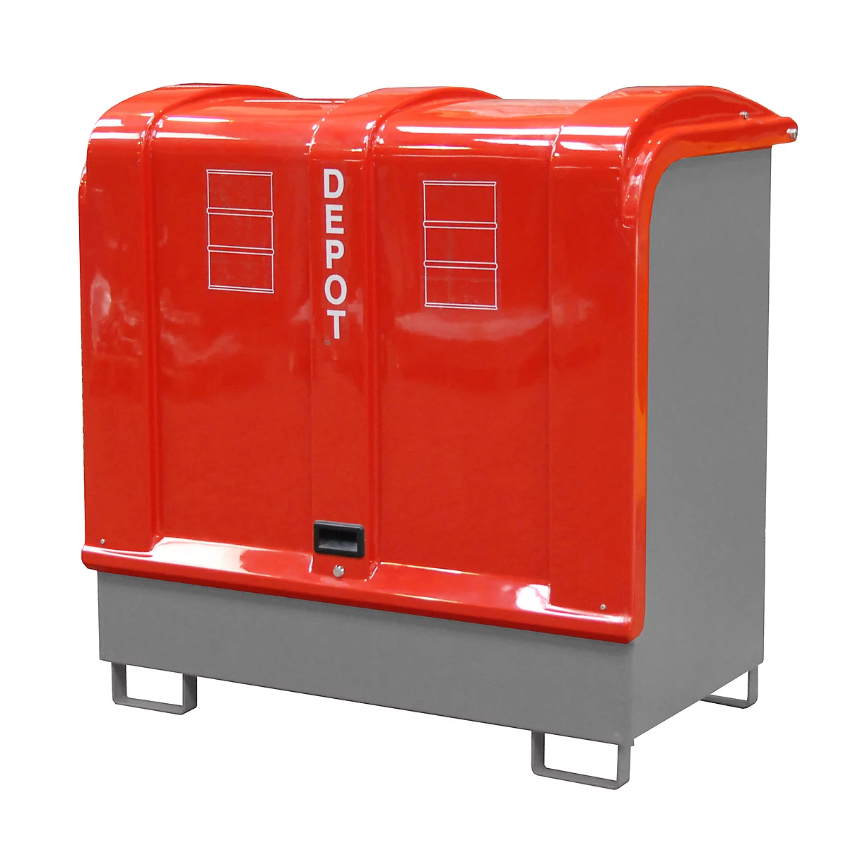 Dépôt de marchandises dangereuses type GD-B BAUER, acier, L 1460 x l 830 x H 1460 mm, capacité du bac 220 litres, gris souris RAL 7005